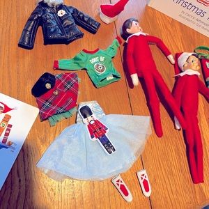 Elf on the Shelf Hardcover Books, boy and girl versions, 2 elves and clothing